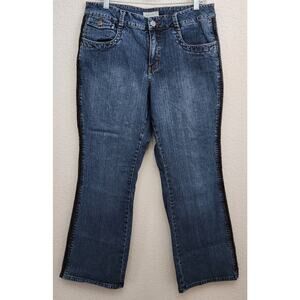 Coldwater Creek Blue Black Leather "Braided Look" Seams Jeans 14P Lightweight